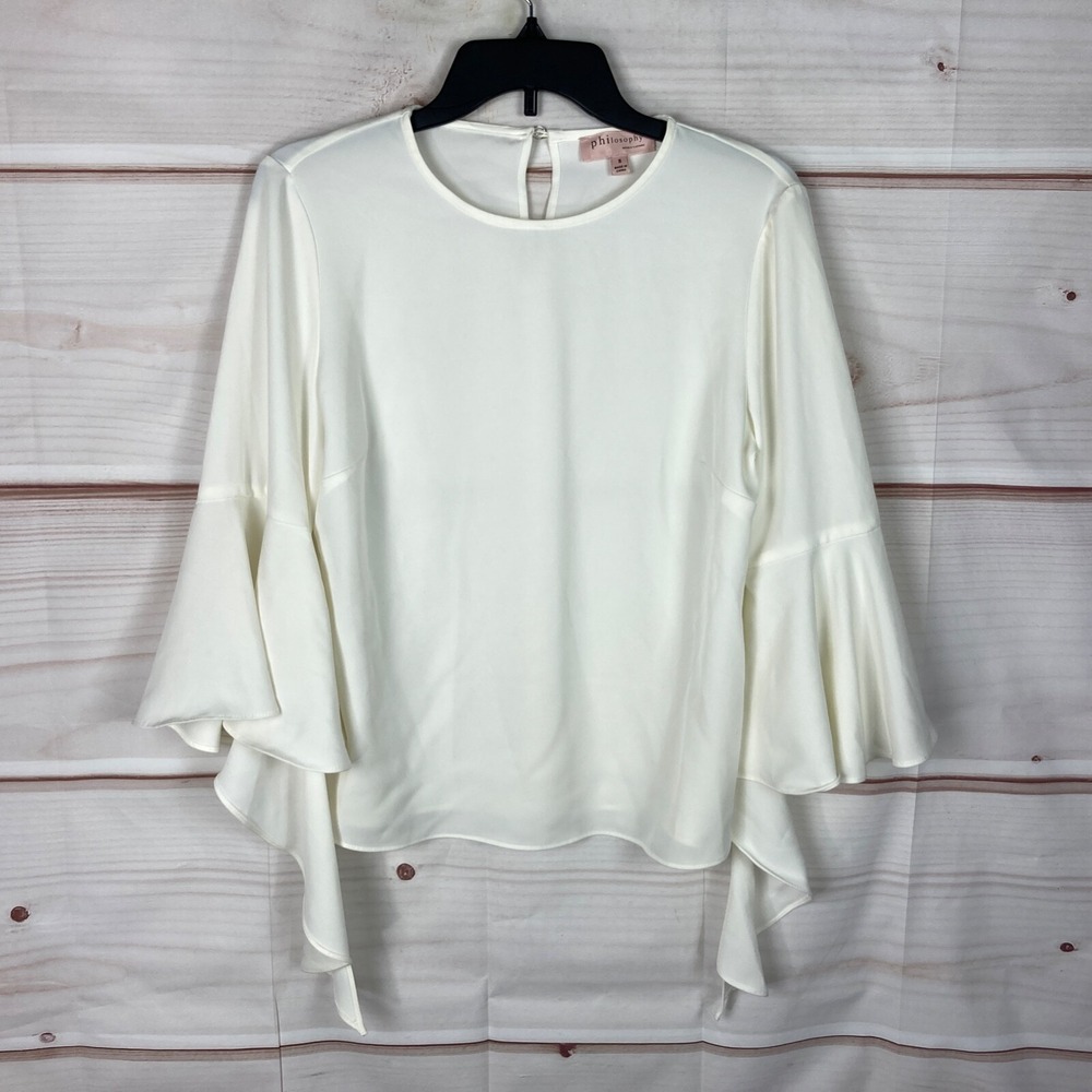Philosophy Bell Sleeve Blouse Womens Top Cream‎ Pullover Round Neck Solid Small